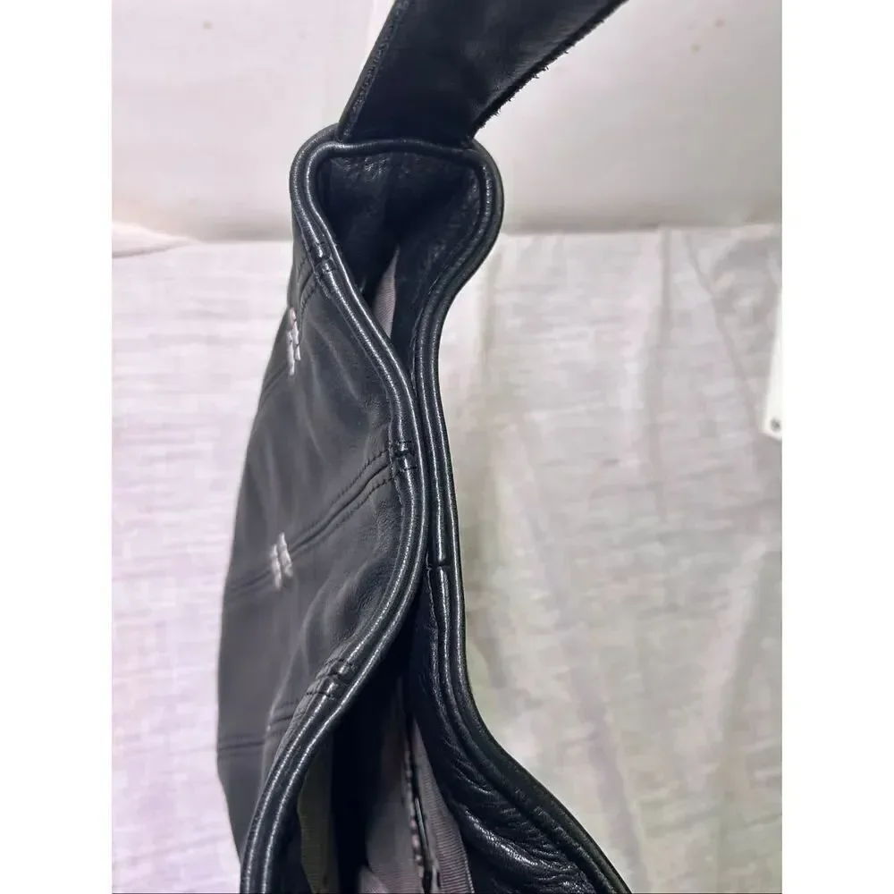 Black Leather Slouchy Hobo Bag Snakeskin Strap Silver Ring Hardware Y2K